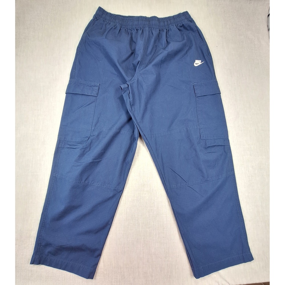 Nike Mens XXL Navy Blue Cotton Ripstop Cargo Pants Elastic Waist Utility Pants